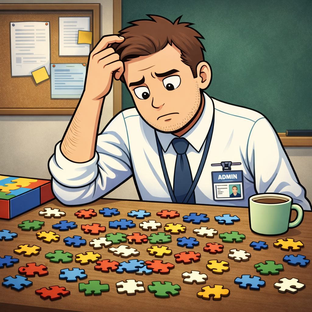 Admin is putting pieces together with difficulty.